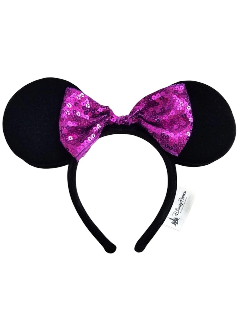 Disney Minnie Ears Black Soft Velvet Headband with Bright Purple Sequin Bow